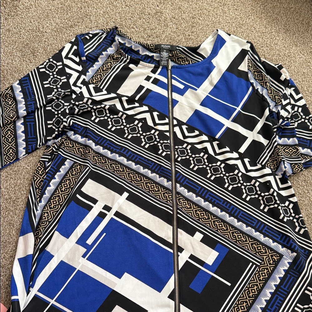 Alfani Blue and Black Patterned Zipper Dress